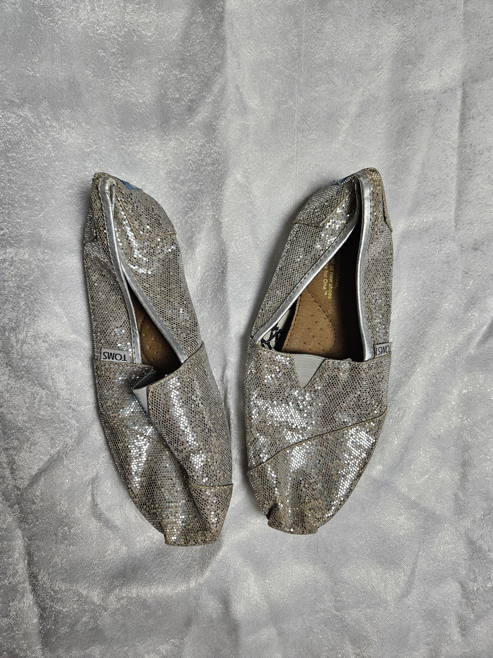 TOMS Silver Sparkle Slip-On Flats